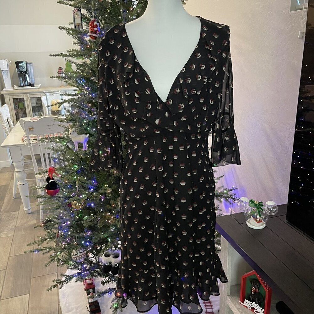 ANN TAYLOR LOFT BLACK DRESS WITH RUFFLE COLLAR, HEM AND SLEEVES - NWT (459)